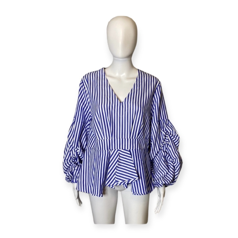 Touch Me Striped Statement Sleeves Top Size L